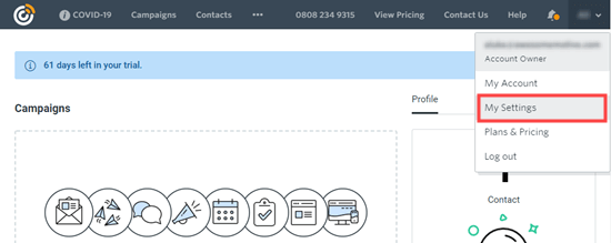 Click the 'My Settings' link in the dropdown from your name Click the 'My Settings' link in the dropdown from your name