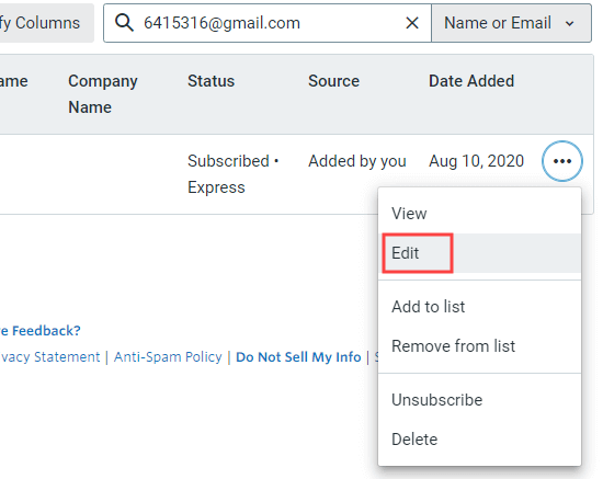 Editing a subscriber in Constant Contact Editing a subscriber in Constant Contact