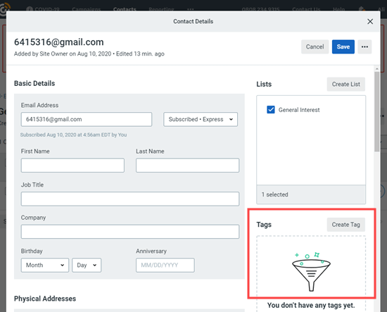 Adding tags to a potential spambot newsletter subscriber in Constant Contact Adding tags to a potential spambot newsletter subscriber in Constant Contact