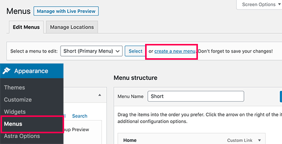 Create new menu in WordPress