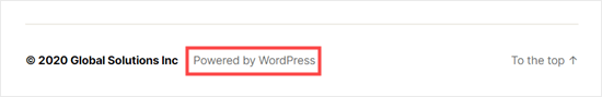 The 'Powered by WordPress' text and link in the Twenty Twenty theme